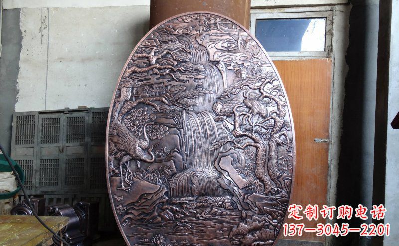 安徽仙鹤松林瀑布古代园林景观铜浮雕