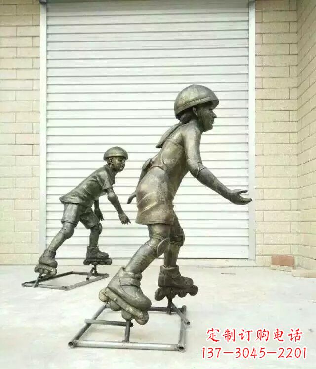 安徽小孩玩轮滑公园人物铜雕