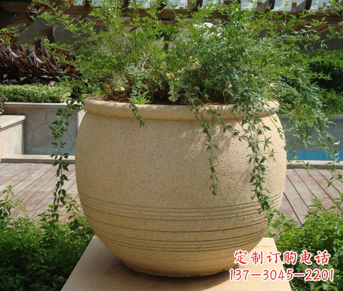 安徽小区景观大理石花盆石雕 (2)