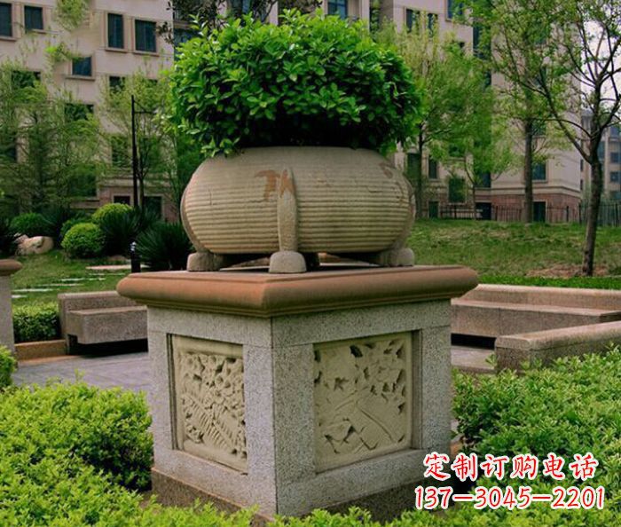 安徽小区景观大理石花盆石雕 (3)