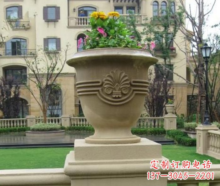 安徽小区景观大理石花盆石雕 (5)