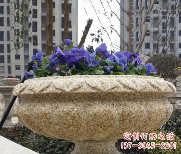安徽小区景观大理石花盆石雕 