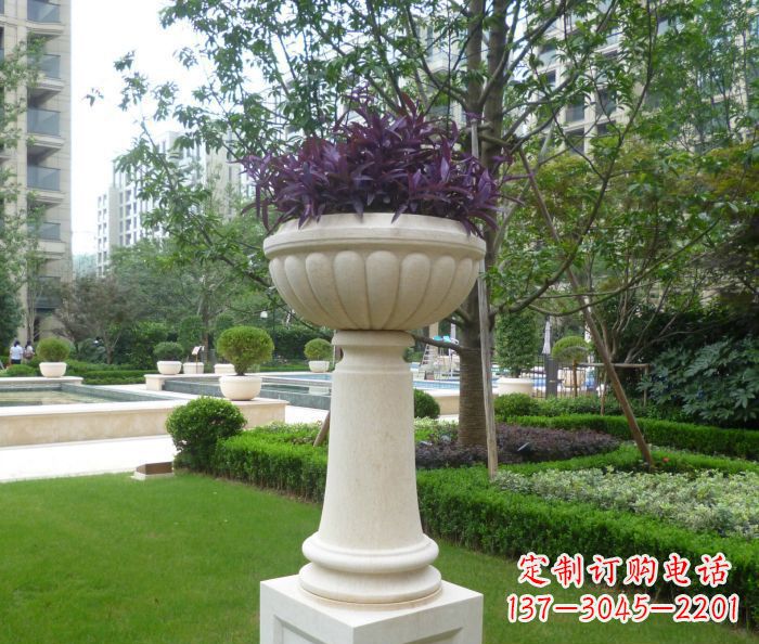 安徽小区景观汉白玉花盆石雕 (2)