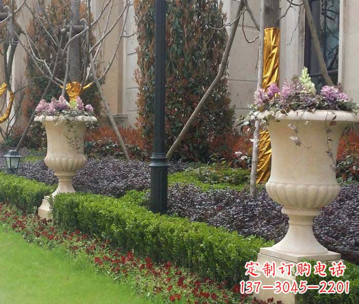 安徽小区景观汉白玉花盆石雕