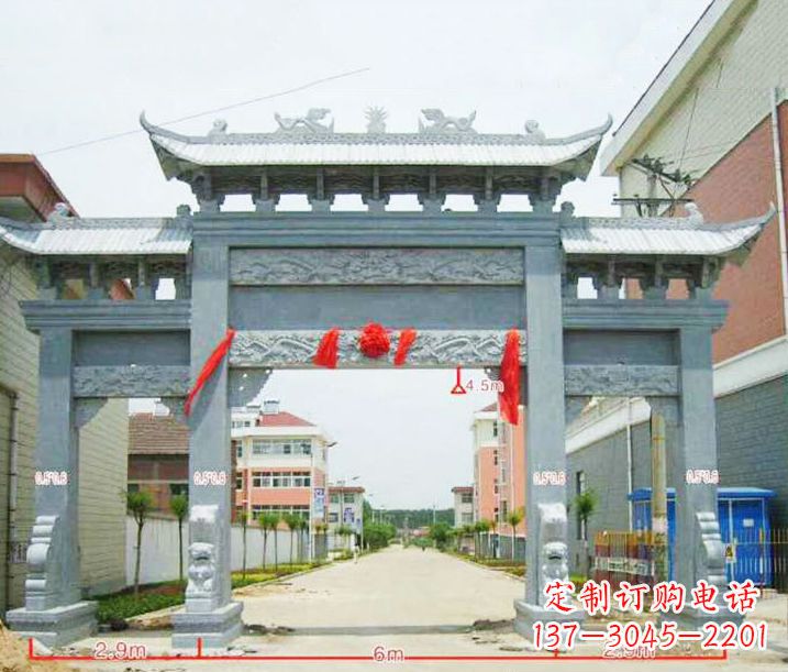 安徽小区三门牌坊石雕