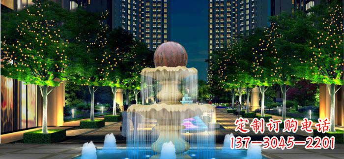 安徽小区石来运转风水球石雕喷泉