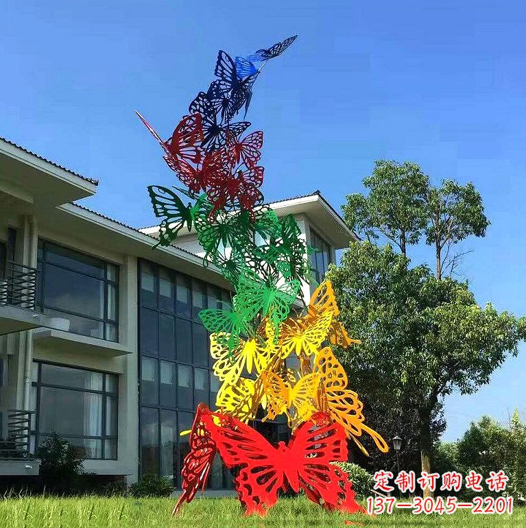 安徽小区园林不锈钢彩色蝴蝶景观雕塑