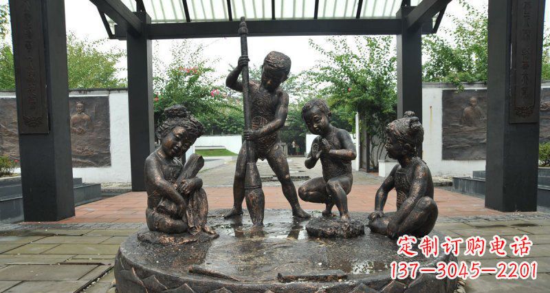 安徽写毛笔字的小孩小品铜雕