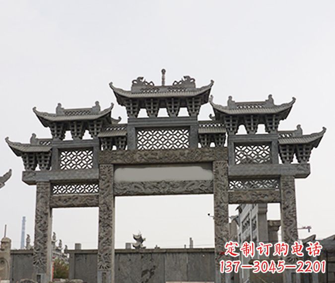 安徽园林仿古三门牌坊石雕 (4)