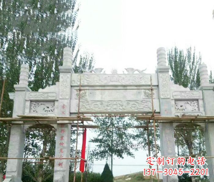 安徽园林仿古三门牌坊石雕 (3)