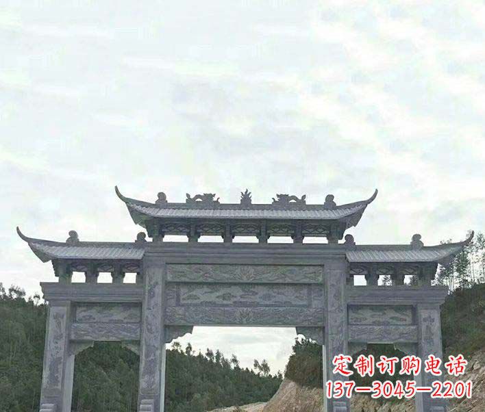 安徽园林仿古三门石牌坊景观石雕