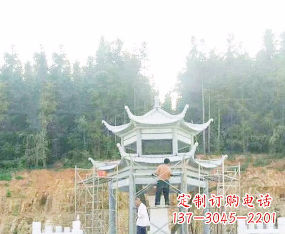 安徽园林仿古双层石凉亭景观石雕 (2)