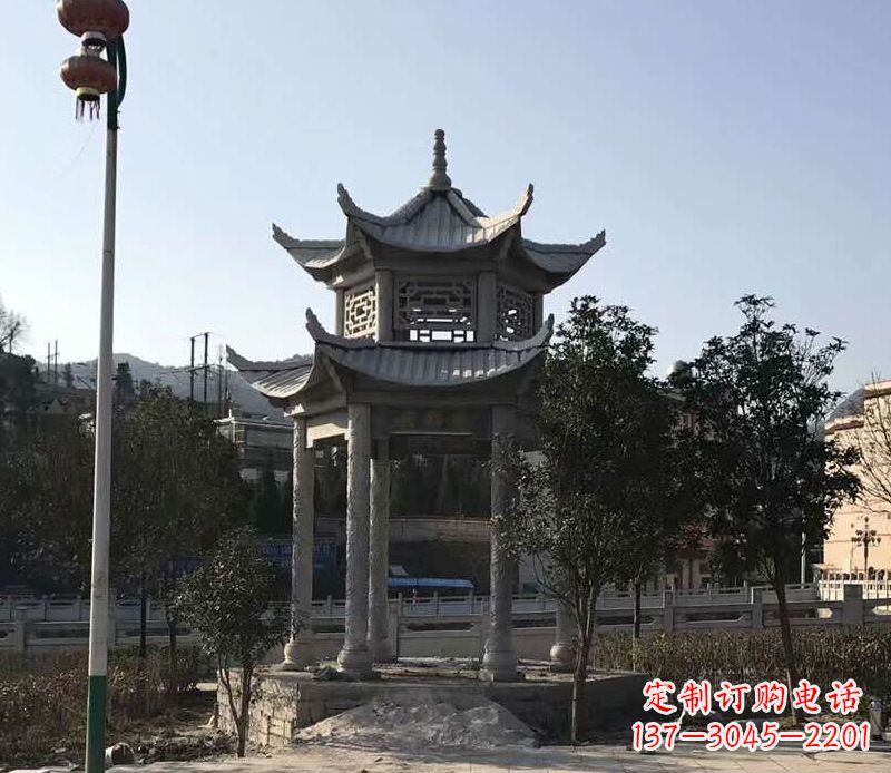 安徽园林仿古双层石凉亭景观石雕 (4)