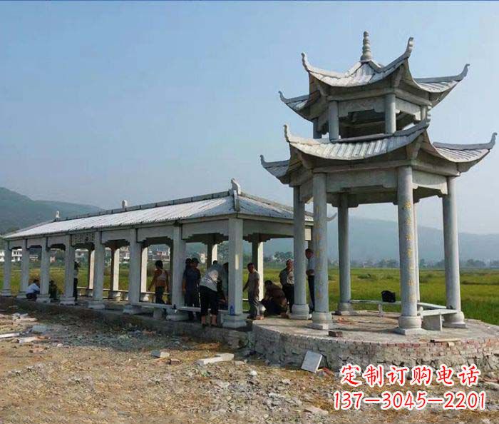 安徽园林景观仿古石雕长廊凉亭