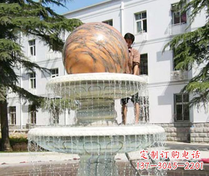安徽园林景观晚霞红风水球喷泉石雕 (2)