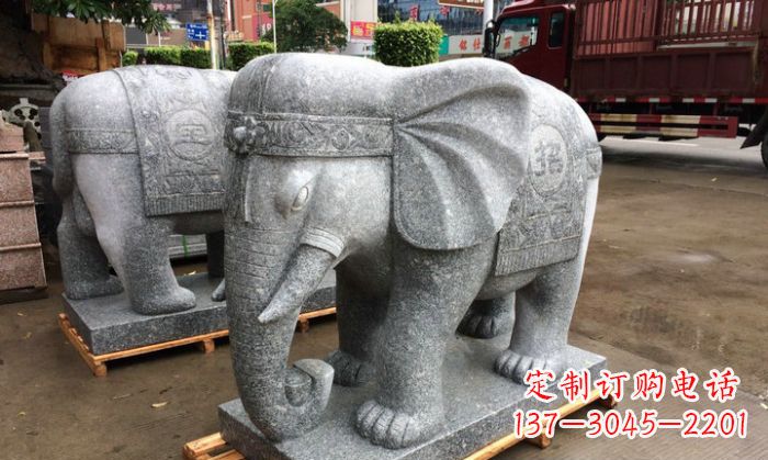 安徽招财进宝芝麻灰大象石雕 (3)